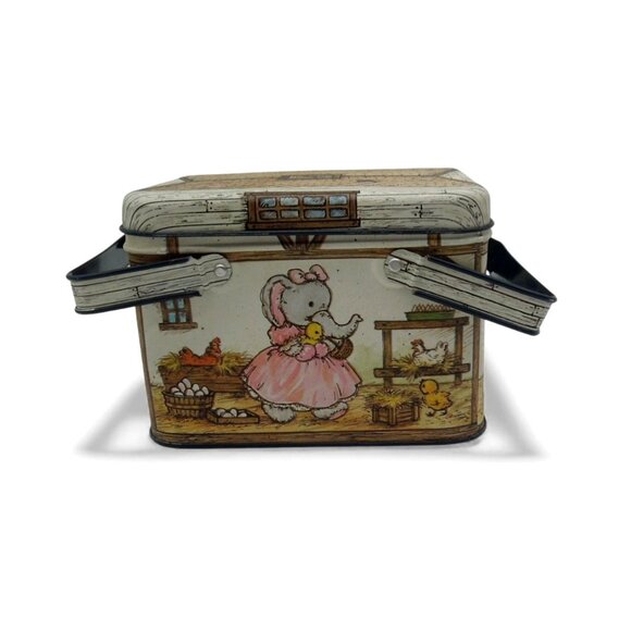 Farm Animal TIN LUNCHBOX with Dual Handles by Potpourri 80s Vintage - Picture 6 of 12